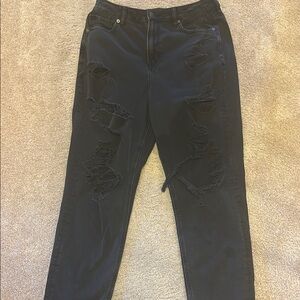 American Eagle Black Ripped Mom Jeans